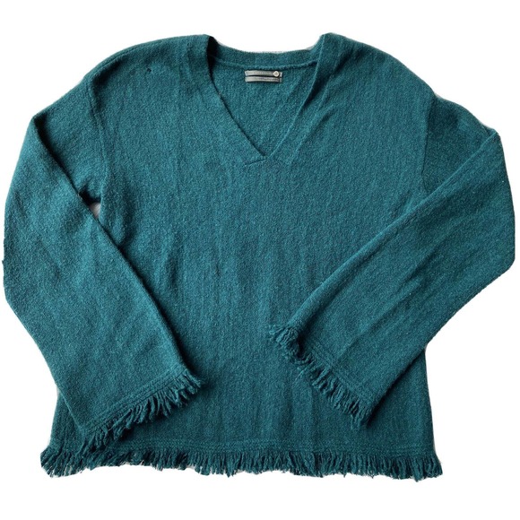 Anthropologie Sweaters - Anthropologie Joy Sweater Sz Small Fringed V-Neck Pullover Dark Teal Womens